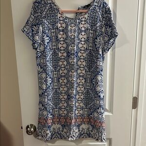 Blue and White Boho Print Women's Shift Dress